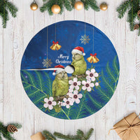 New Zealand Kakapo Christmas Tree Skirt Owl Parrot Santa Sliver Fern Manuka - Blue LT14 Casual Blue - Polynesian Pride