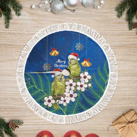 New Zealand Kakapo Christmas Tree Skirt Owl Parrot Santa Sliver Fern Manuka - Blue LT14 Fringed Blue - Polynesian Pride