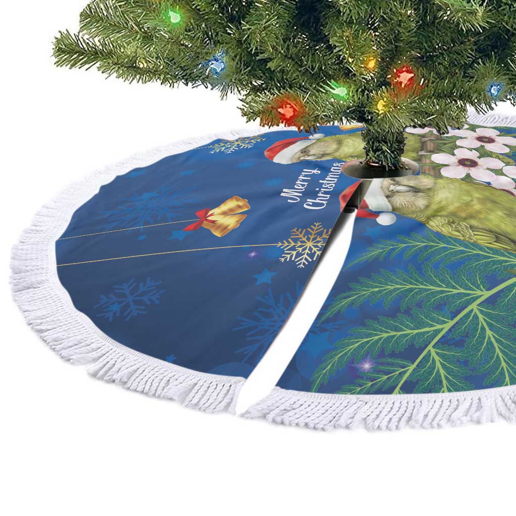 New Zealand Kakapo Christmas Tree Skirt Owl Parrot Santa Sliver Fern Manuka - Blue LT14 - Polynesian Pride