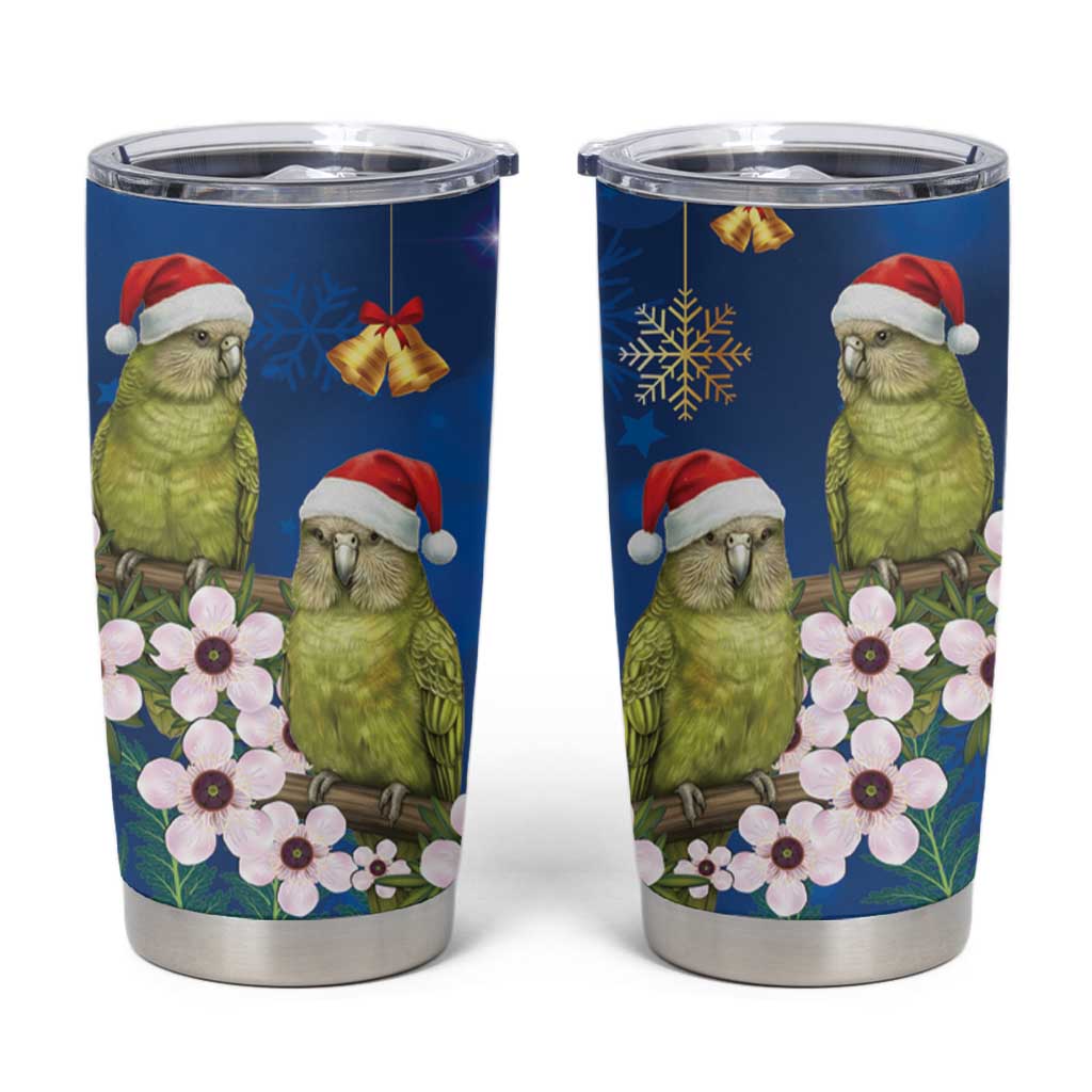 New Zealand Kakapo Christmas Tumbler Cup Owl Parrot Santa Sliver Fern Manuka - Blue LT14 Blue - Polynesian Pride