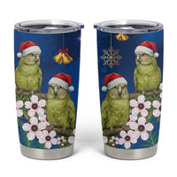 New Zealand Kakapo Christmas Tumbler Cup Owl Parrot Santa Sliver Fern Manuka - Blue LT14 Blue - Polynesian Pride