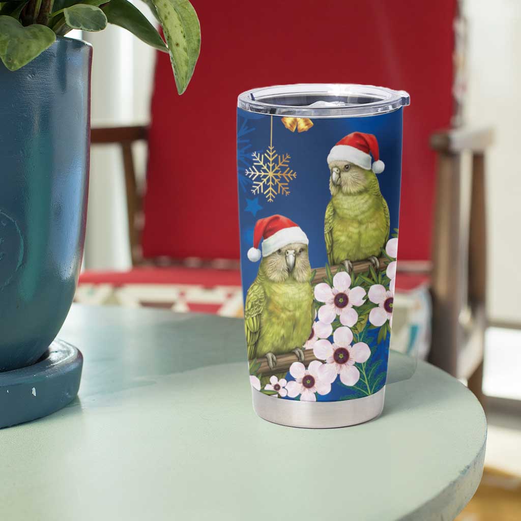 New Zealand Kakapo Christmas Tumbler Cup Owl Parrot Santa Sliver Fern Manuka - Blue LT14 - Polynesian Pride