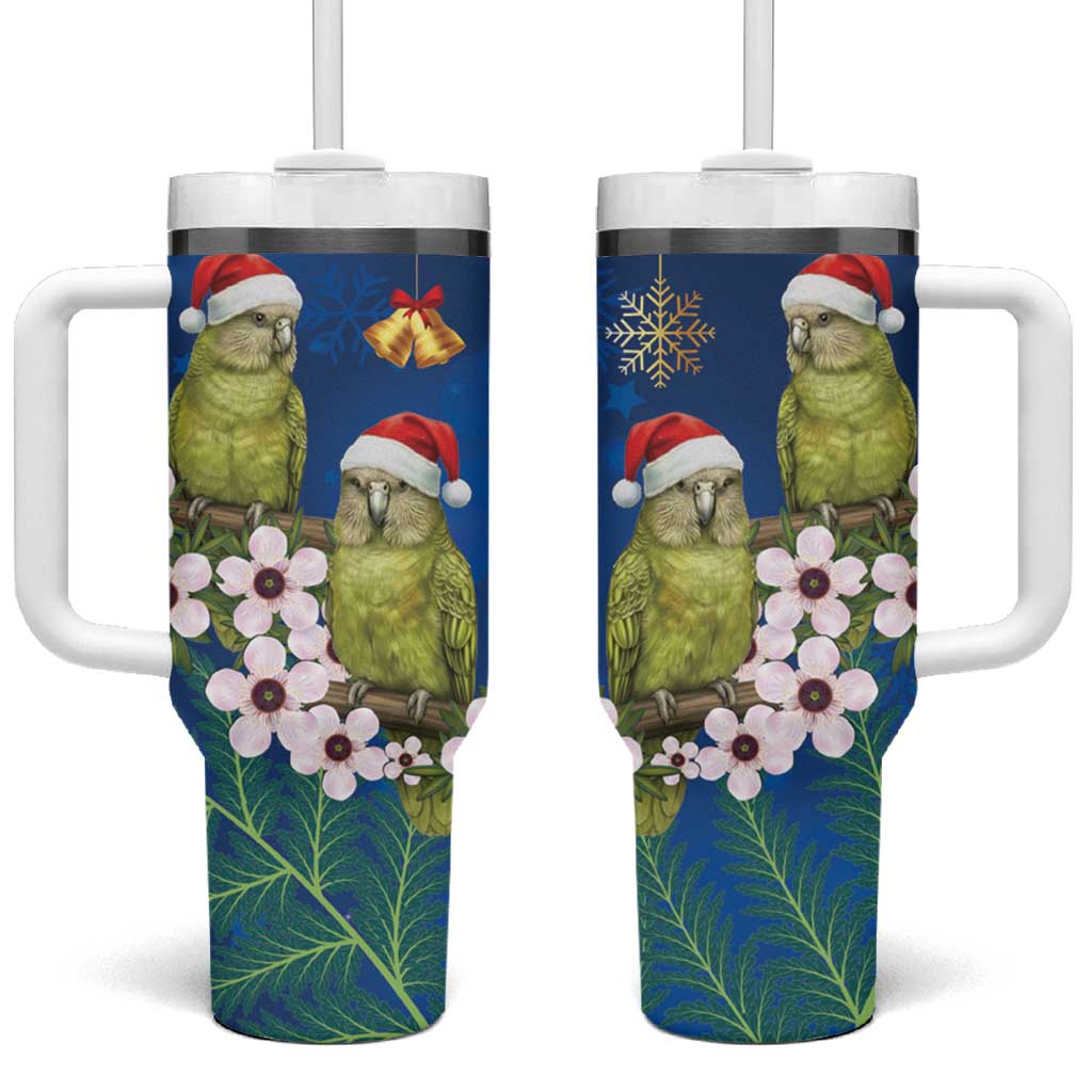 New Zealand Kakapo Christmas Tumbler With Handle Owl Parrot Santa Sliver Fern Manuka - Blue LT14 One Size: 40 oz Blue - Polynesian Pride