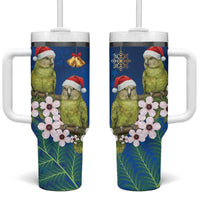 New Zealand Kakapo Christmas Tumbler With Handle Owl Parrot Santa Sliver Fern Manuka - Blue LT14 One Size: 40 oz Blue - Polynesian Pride