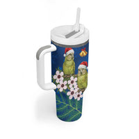 New Zealand Kakapo Christmas Tumbler With Handle Owl Parrot Santa Sliver Fern Manuka - Blue LT14 - Polynesian Pride
