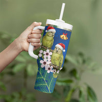New Zealand Kakapo Christmas Tumbler With Handle Owl Parrot Santa Sliver Fern Manuka - Blue LT14 - Polynesian Pride