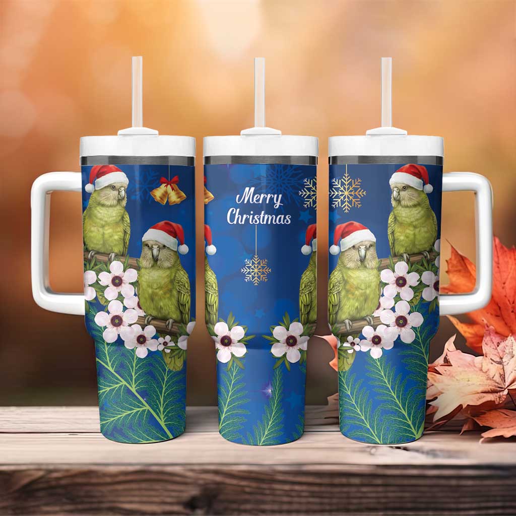 New Zealand Kakapo Christmas Tumbler With Handle Owl Parrot Santa Sliver Fern Manuka - Blue LT14 - Polynesian Pride