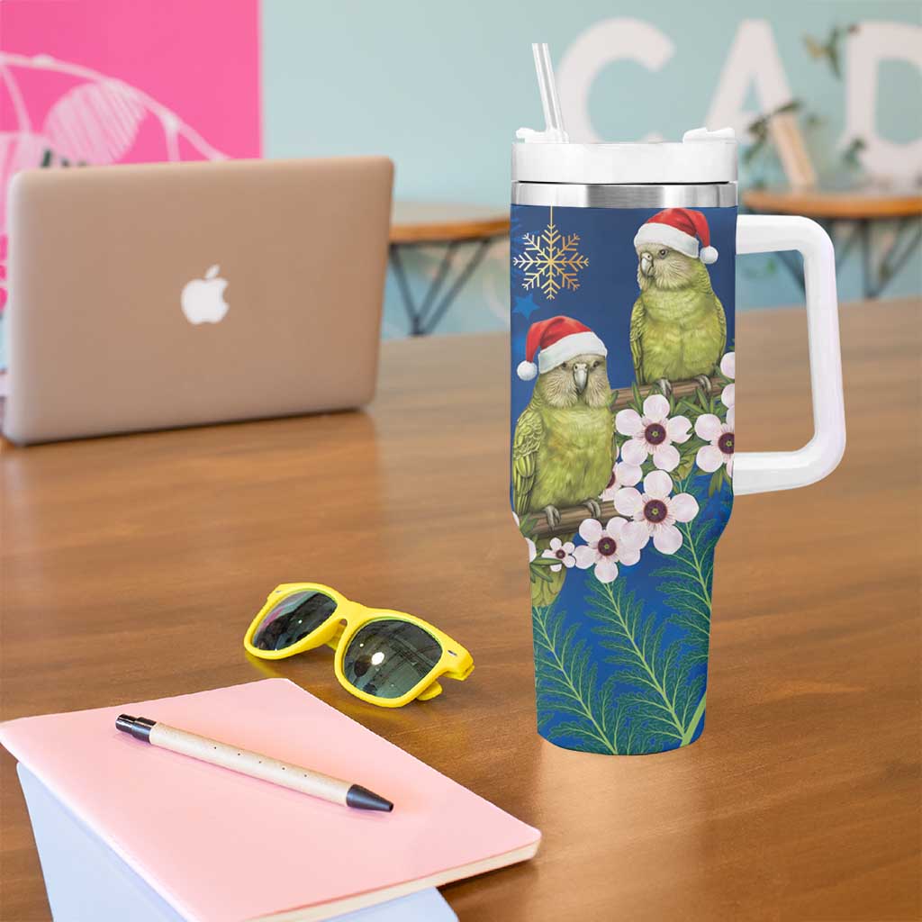 New Zealand Kakapo Christmas Tumbler With Handle Owl Parrot Santa Sliver Fern Manuka - Blue LT14 - Polynesian Pride