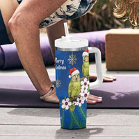 New Zealand Kakapo Christmas Tumbler With Handle Owl Parrot Santa Sliver Fern Manuka - Blue LT14 - Polynesian Pride
