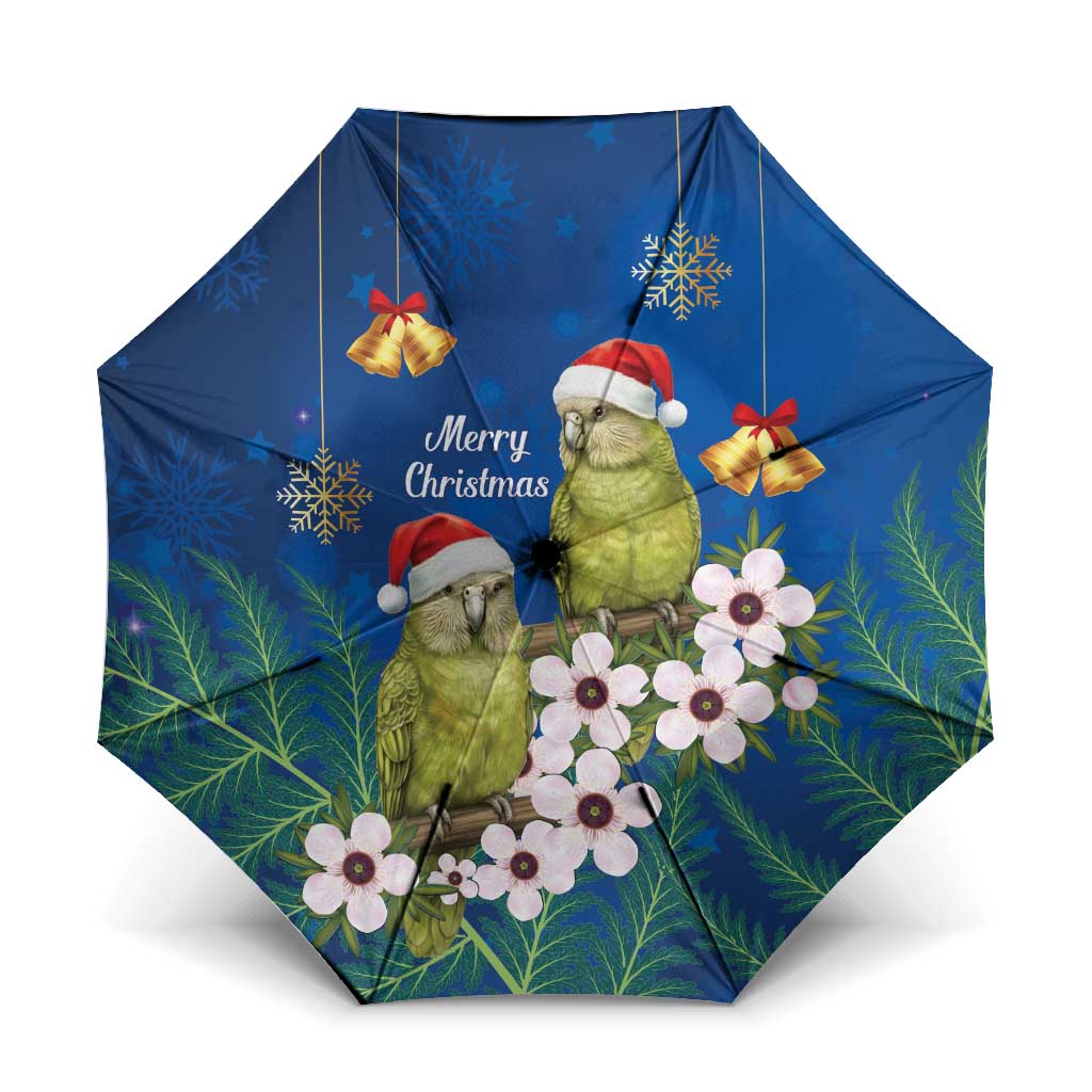 New Zealand Kakapo Christmas Umbrella Owl Parrot Santa Sliver Fern Manuka - Blue LT14 One Size Folded 11.42 inch Opened Diameter 37.4 inch Blue - Polynesian Pride