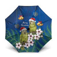 New Zealand Kakapo Christmas Umbrella Owl Parrot Santa Sliver Fern Manuka - Blue LT14 One Size Folded 11.42 inch Opened Diameter 37.4 inch Blue - Polynesian Pride