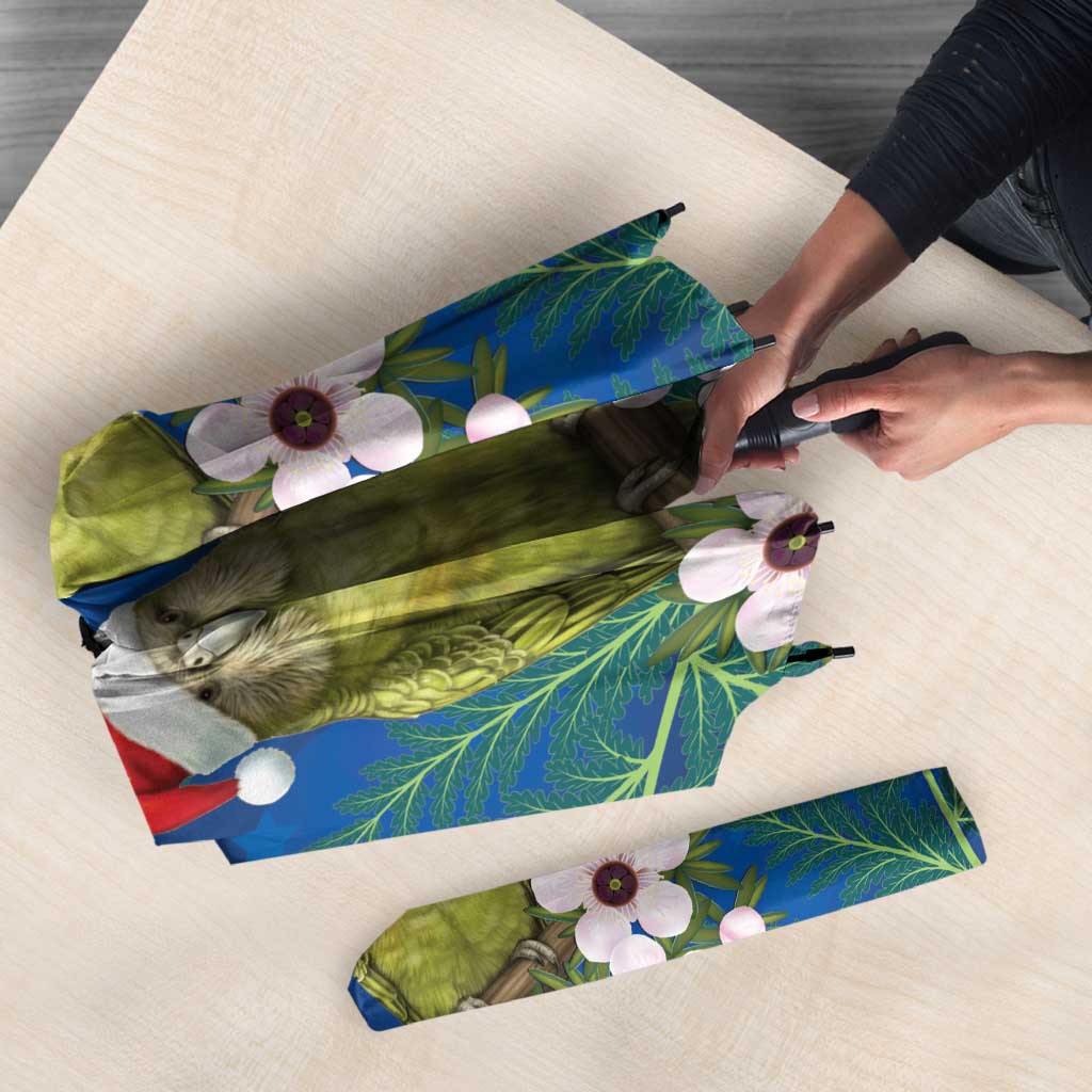 New Zealand Kakapo Christmas Umbrella Owl Parrot Santa Sliver Fern Manuka - Blue LT14 - Polynesian Pride