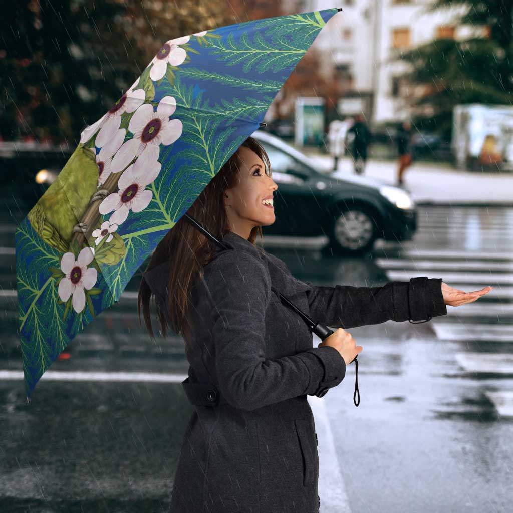 New Zealand Kakapo Christmas Umbrella Owl Parrot Santa Sliver Fern Manuka - Blue LT14 - Polynesian Pride