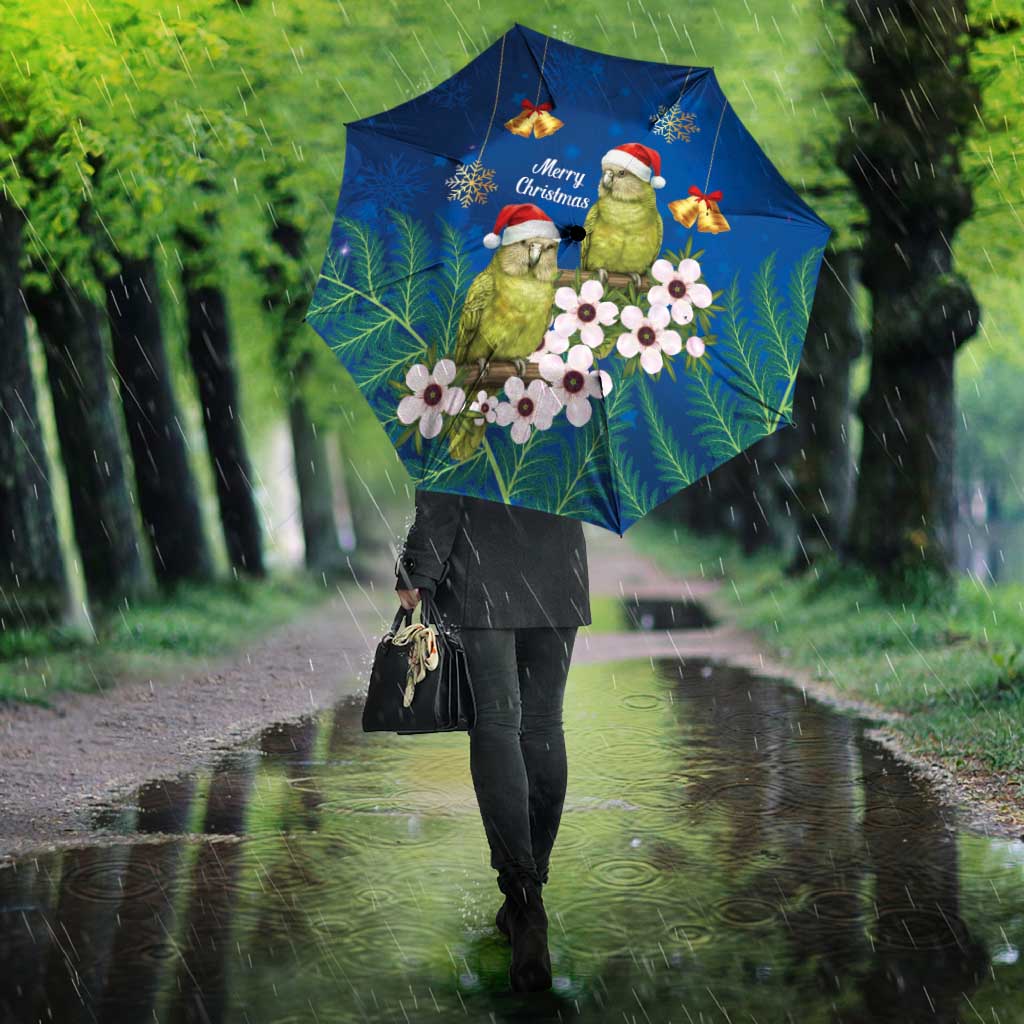 New Zealand Kakapo Christmas Umbrella Owl Parrot Santa Sliver Fern Manuka - Blue LT14 - Polynesian Pride