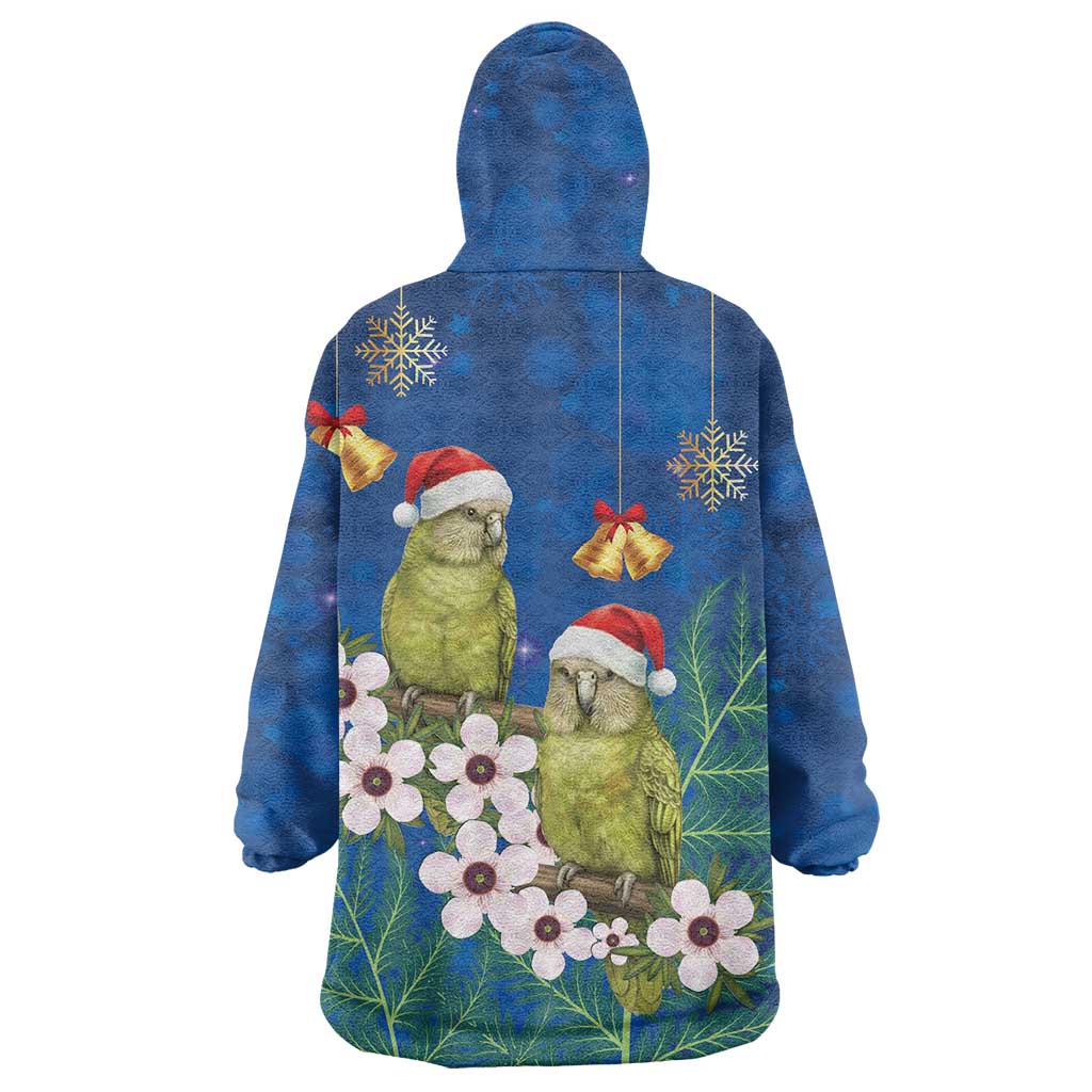 New Zealand Kakapo Christmas Wearable Blanket Hoodie Owl Parrot Santa Sliver Fern Manuka - Blue LT14 - Polynesian Pride