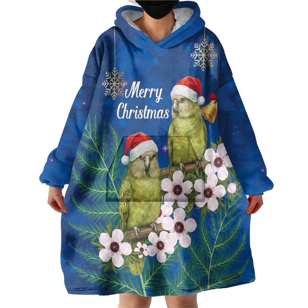 New Zealand Kakapo Christmas Wearable Blanket Hoodie Owl Parrot Santa Sliver Fern Manuka - Blue LT14 - Polynesian Pride
