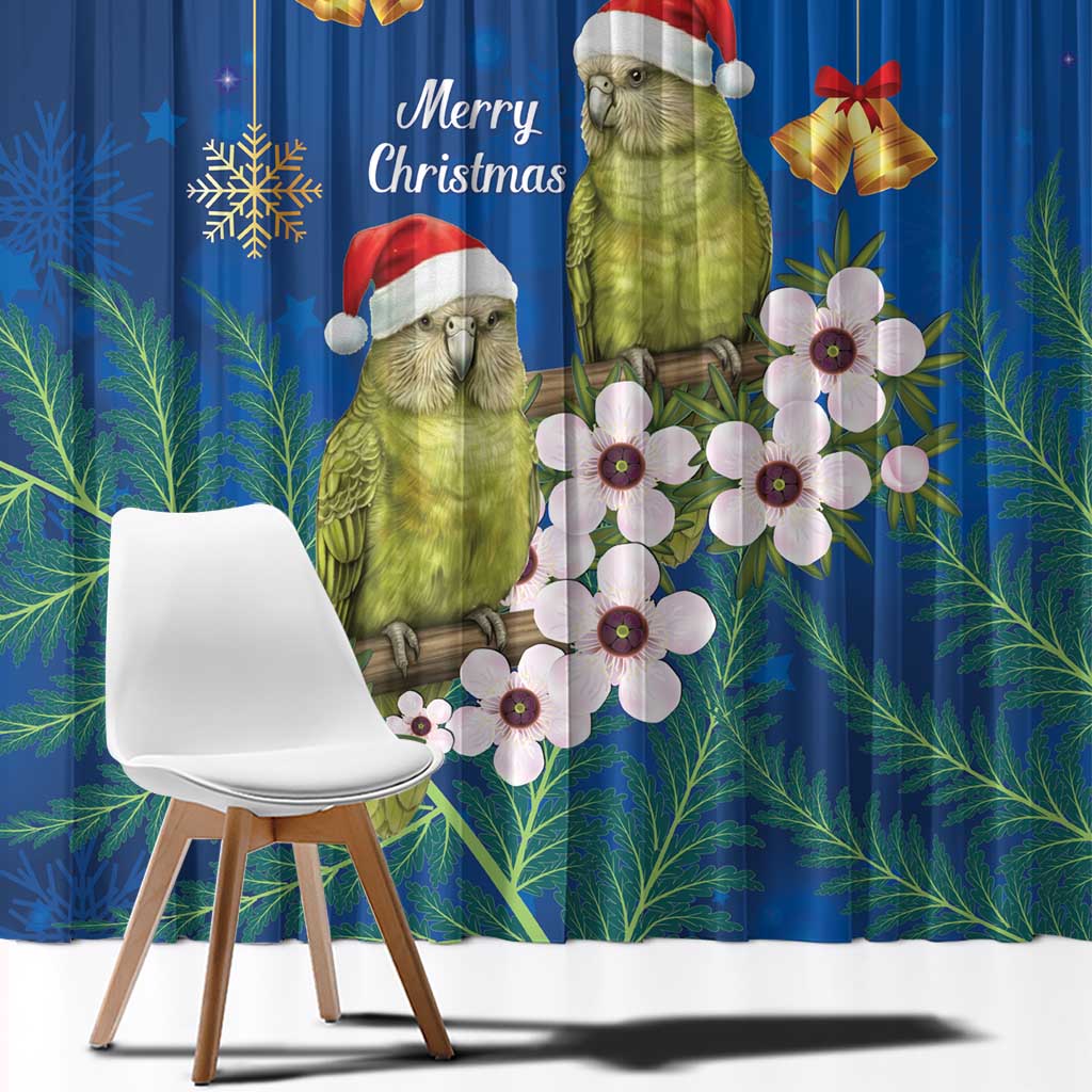 New Zealand Kakapo Christmas Window Curtain Owl Parrot Santa Sliver Fern Manuka - Blue LT14 - Polynesian Pride
