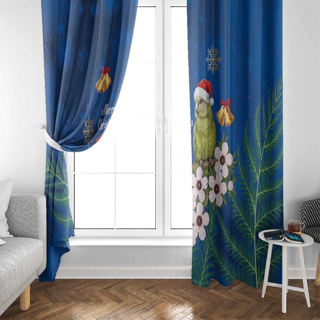 New Zealand Kakapo Christmas Window Curtain Owl Parrot Santa Sliver Fern Manuka - Blue LT14 - Polynesian Pride