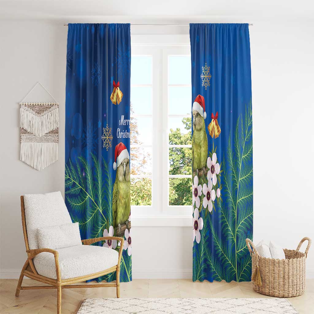 New Zealand Kakapo Christmas Window Curtain Owl Parrot Santa Sliver Fern Manuka - Blue LT14 - Polynesian Pride