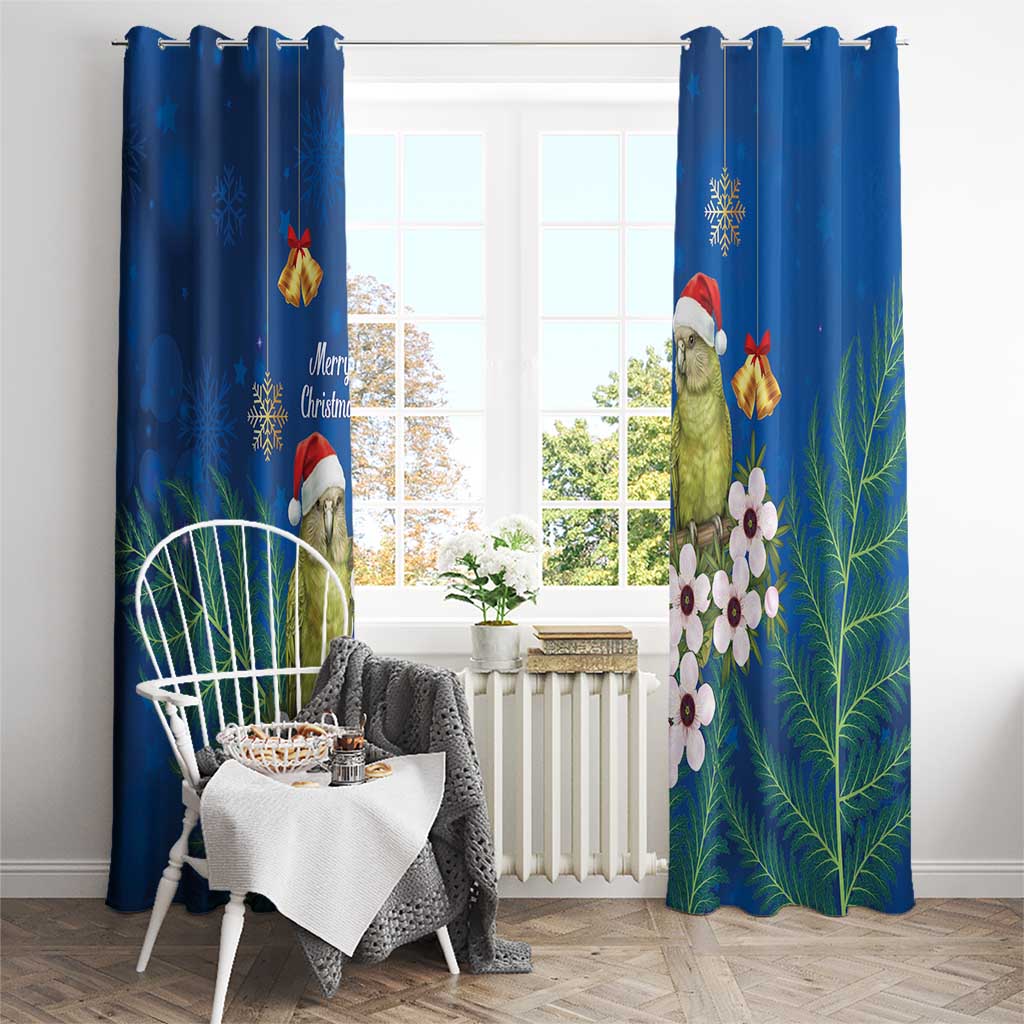 New Zealand Kakapo Christmas Window Curtain Owl Parrot Santa Sliver Fern Manuka - Blue LT14 - Polynesian Pride