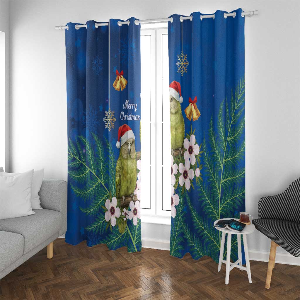 New Zealand Kakapo Christmas Window Curtain Owl Parrot Santa Sliver Fern Manuka - Blue LT14 With Grommets Blue - Polynesian Pride