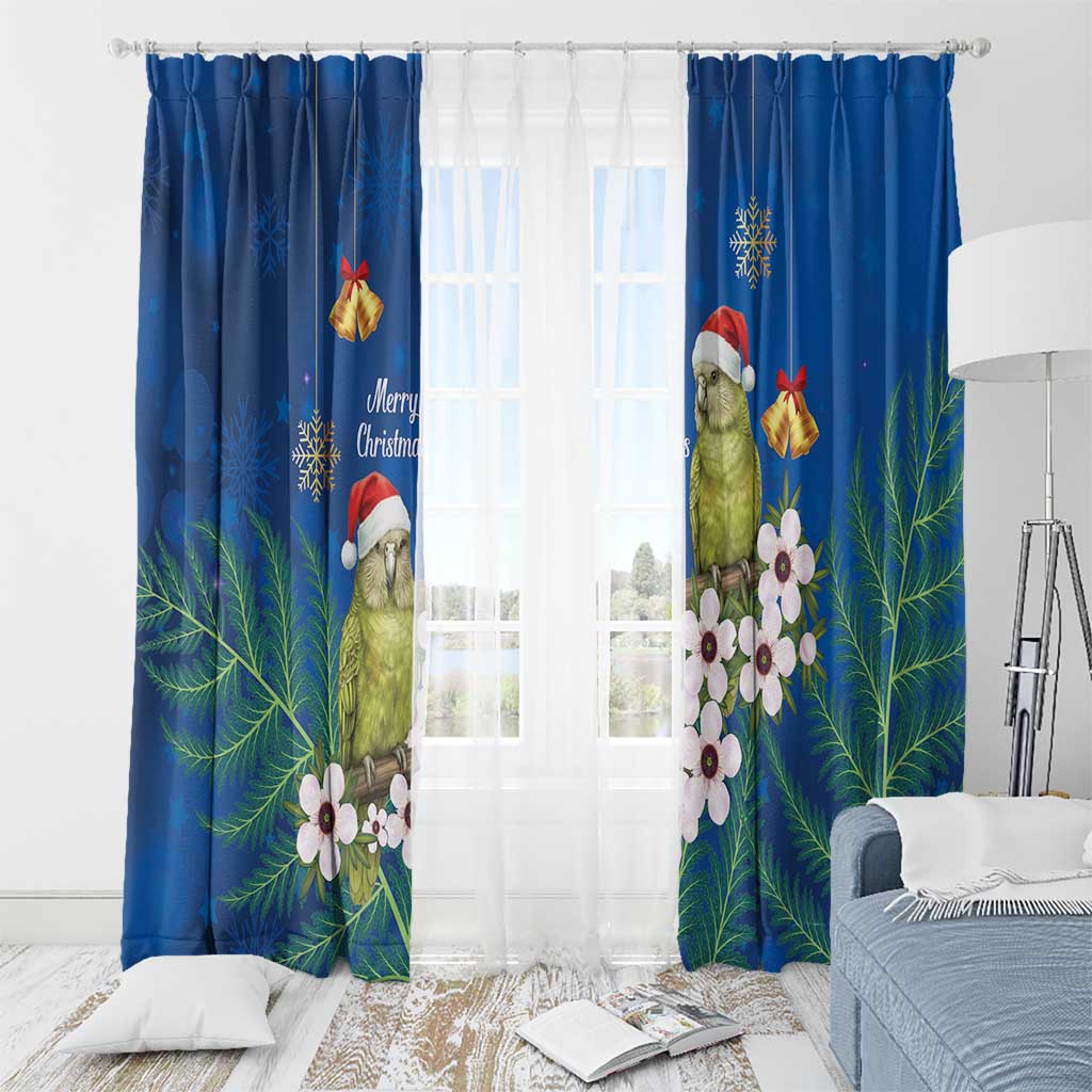 New Zealand Kakapo Christmas Window Curtain Owl Parrot Santa Sliver Fern Manuka - Blue LT14 - Polynesian Pride