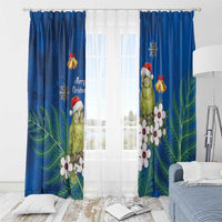 New Zealand Kakapo Christmas Window Curtain Owl Parrot Santa Sliver Fern Manuka - Blue LT14 - Polynesian Pride