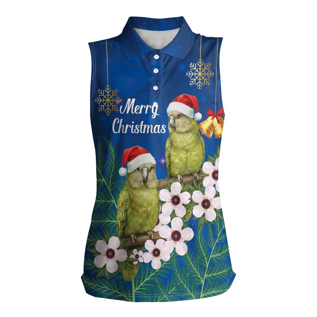 New Zealand Kakapo Christmas Women Sleeveless Polo Shirt Owl Parrot Santa Sliver Fern Manuka - Blue LT14 Female Blue - Polynesian Pride