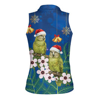 New Zealand Kakapo Christmas Women Sleeveless Polo Shirt Owl Parrot Santa Sliver Fern Manuka - Blue LT14 - Polynesian Pride