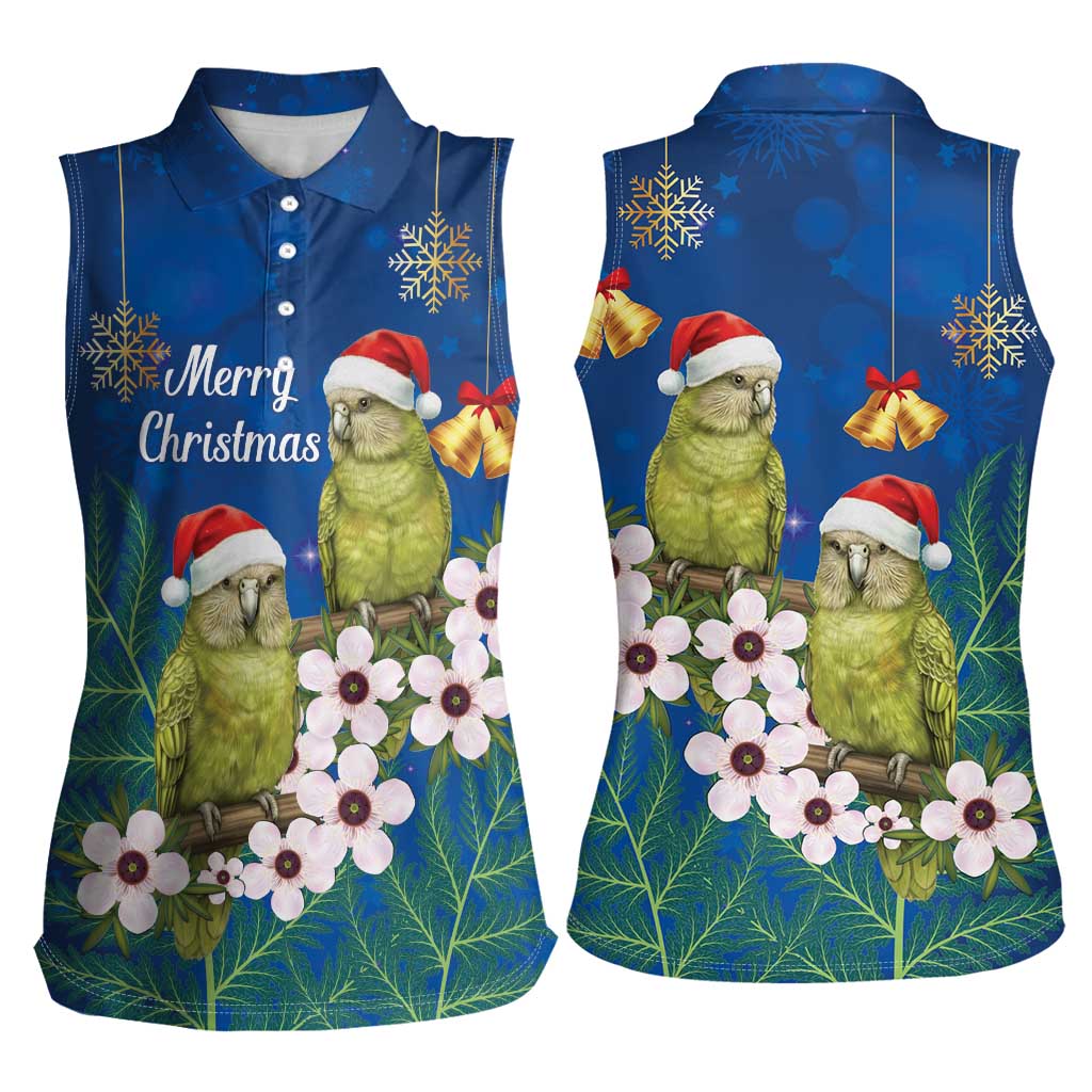 New Zealand Kakapo Christmas Women Sleeveless Polo Shirt Owl Parrot Santa Sliver Fern Manuka - Blue LT14 - Polynesian Pride