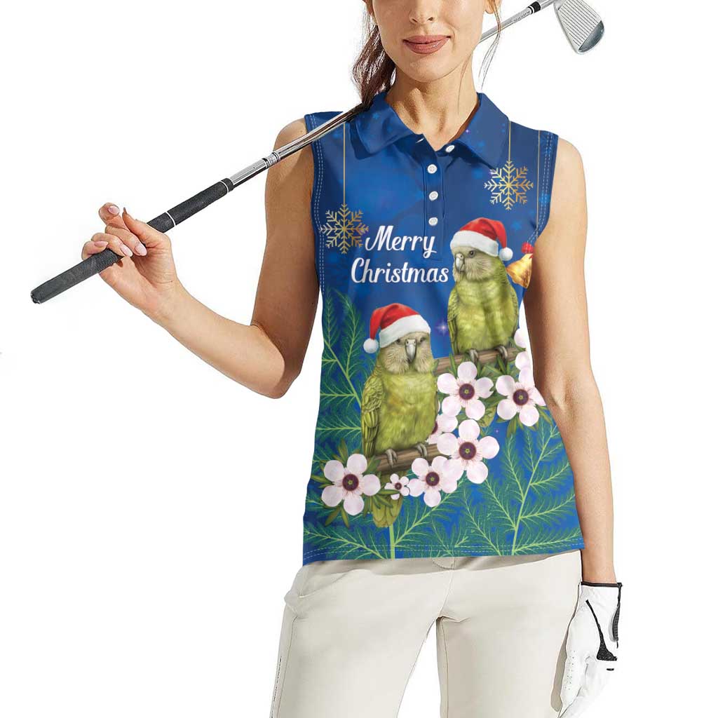 New Zealand Kakapo Christmas Women Sleeveless Polo Shirt Owl Parrot Santa Sliver Fern Manuka - Blue LT14 - Polynesian Pride