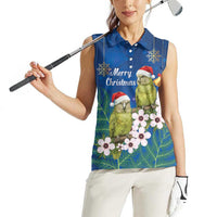New Zealand Kakapo Christmas Women Sleeveless Polo Shirt Owl Parrot Santa Sliver Fern Manuka - Blue LT14 - Polynesian Pride