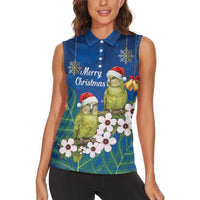 New Zealand Kakapo Christmas Women Sleeveless Polo Shirt Owl Parrot Santa Sliver Fern Manuka - Blue LT14 - Polynesian Pride