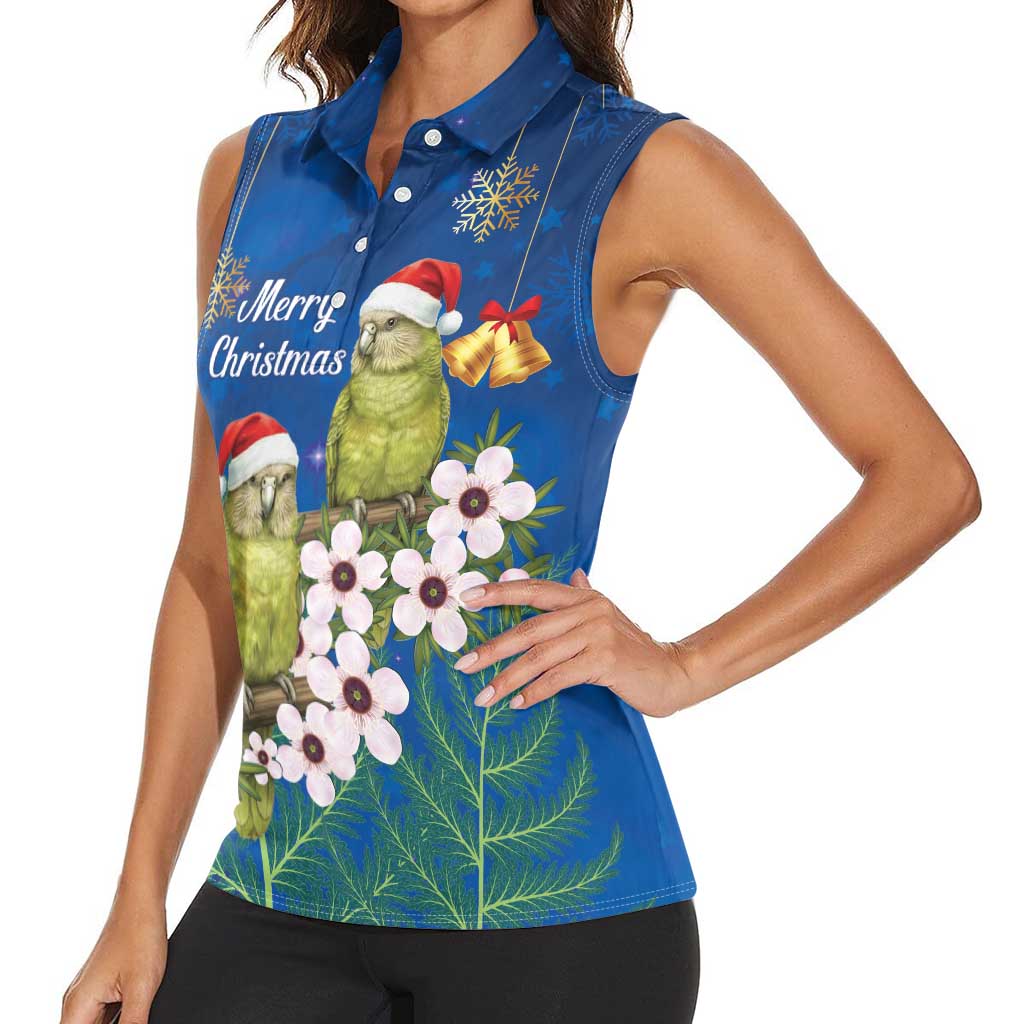 New Zealand Kakapo Christmas Women Sleeveless Polo Shirt Owl Parrot Santa Sliver Fern Manuka - Blue LT14 - Polynesian Pride