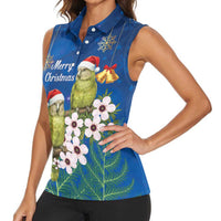 New Zealand Kakapo Christmas Women Sleeveless Polo Shirt Owl Parrot Santa Sliver Fern Manuka - Blue LT14 - Polynesian Pride