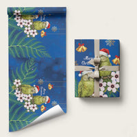 New Zealand Kakapo Christmas Wrapping Paper Owl Parrot Santa Sliver Fern Manuka - Blue LT14 58" × 23" Blue - Polynesian Pride