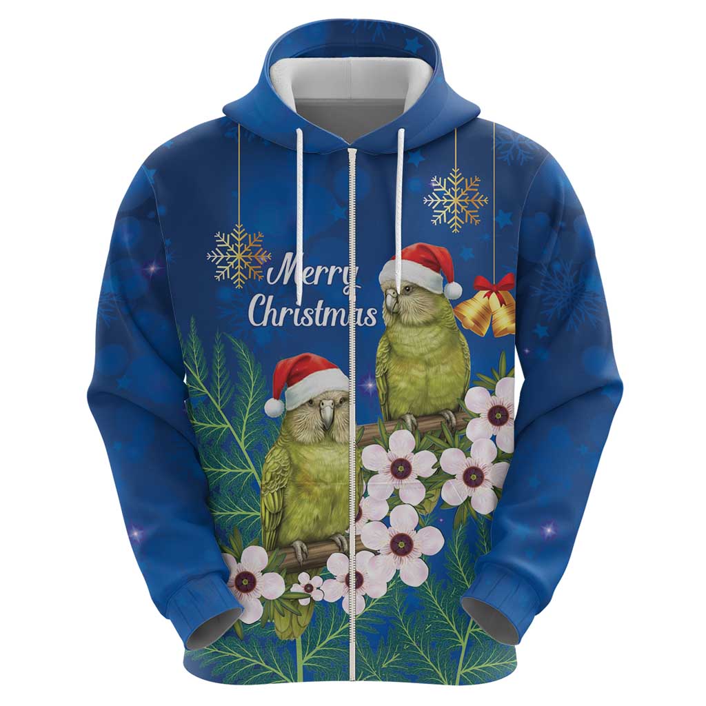 New Zealand Kakapo Christmas Zip Hoodie Owl Parrot Santa Sliver Fern Manuka - Blue LT14 - Polynesian Pride