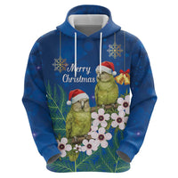 New Zealand Kakapo Christmas Zip Hoodie Owl Parrot Santa Sliver Fern Manuka - Blue LT14 - Polynesian Pride