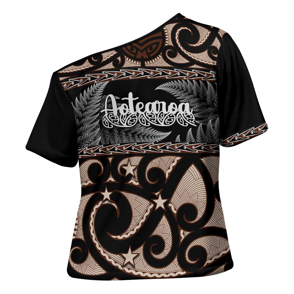 Kia Ora New Zealand Cross Shoulder Shirt Aotearoa Proud Maori Silver Fern LT14 - Polynesian Pride