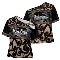 Kia Ora New Zealand Cross Shoulder Shirt Aotearoa Proud Maori Silver Fern LT14 - Polynesian Pride