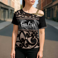 Kia Ora New Zealand Cross Shoulder Shirt Aotearoa Proud Maori Silver Fern LT14 - Polynesian Pride