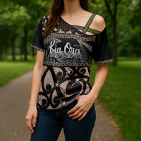 Kia Ora New Zealand Cross Shoulder Shirt Aotearoa Proud Maori Silver Fern LT14 - Polynesian Pride