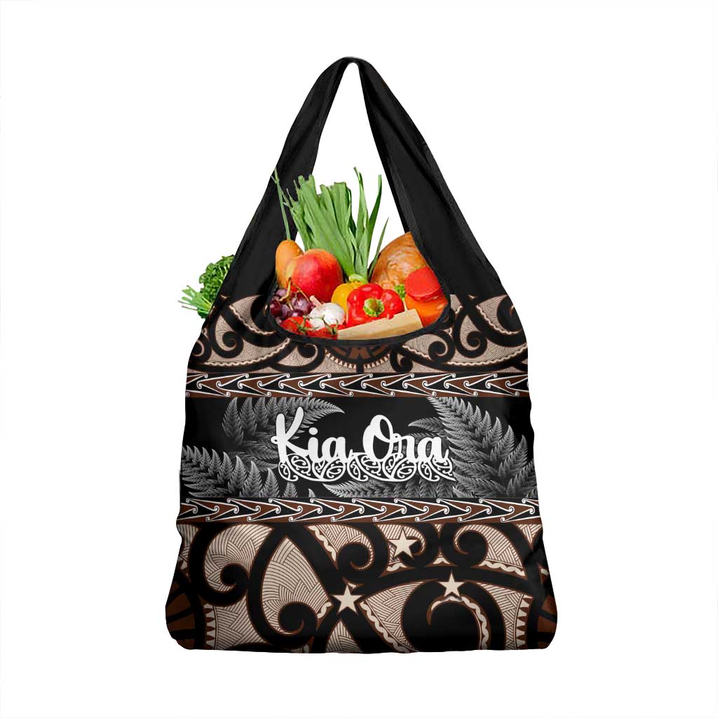 Kia Ora New Zealand Grocery Bag Aotearoa Proud Maori With Silver Fern LT14 1-pack One Size Black - Polynesian Pride