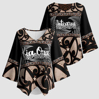Kia Ora New Zealand Kimono Sleeve Blouse Aotearoa Proud Maori Silver Fern LT14 - Polynesian Pride