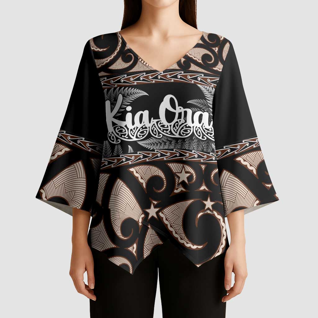 Kia Ora New Zealand Kimono Sleeve Blouse Aotearoa Proud Maori Silver Fern LT14 - Polynesian Pride