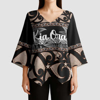 Kia Ora New Zealand Kimono Sleeve Blouse Aotearoa Proud Maori Silver Fern LT14 - Polynesian Pride