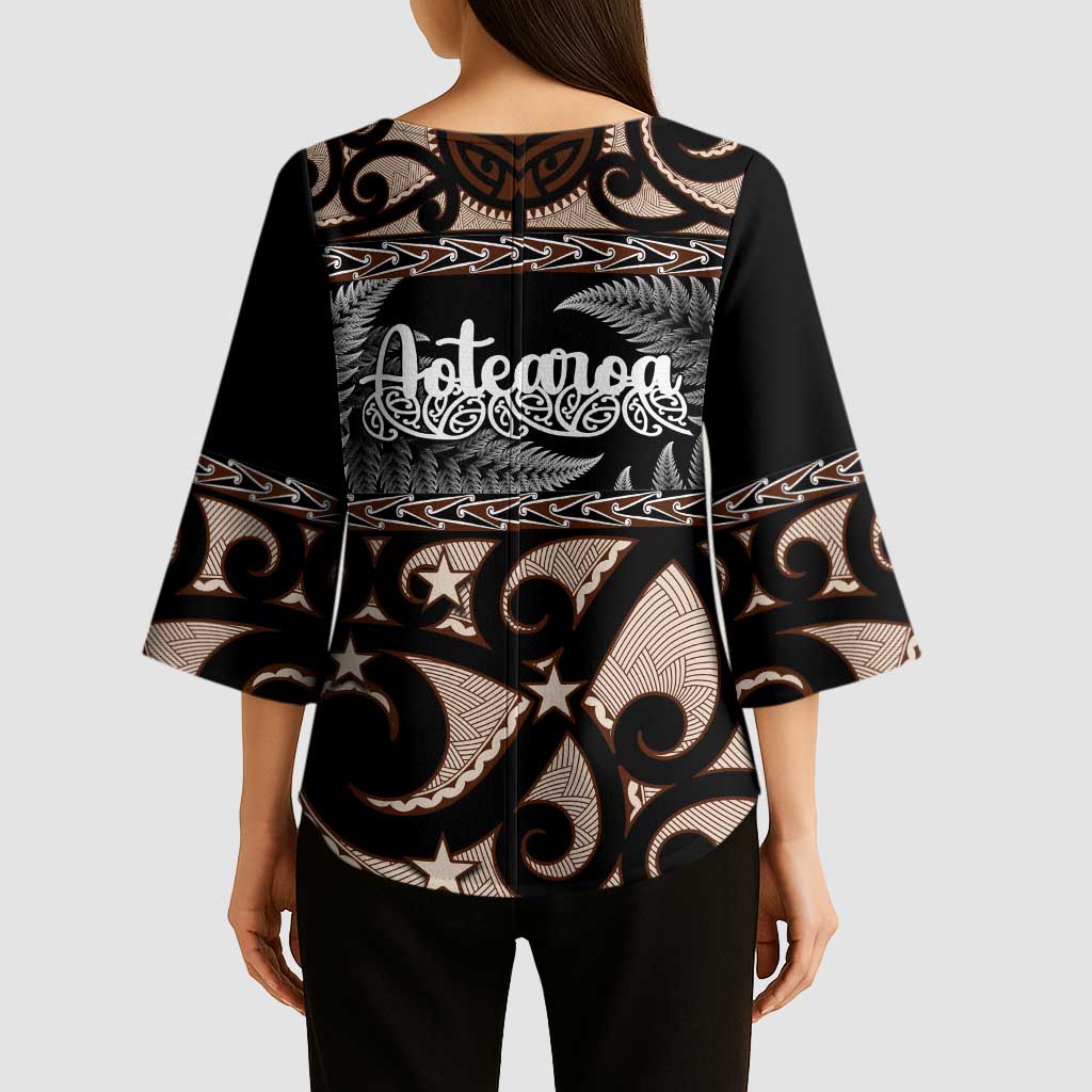 Kia Ora New Zealand Kimono Sleeve Blouse Aotearoa Proud Maori Silver Fern LT14 - Polynesian Pride
