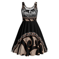 Kia Ora New Zealand Midi Dress Aotearoa Proud Maori Silver Fern LT14 Black - Polynesian Pride