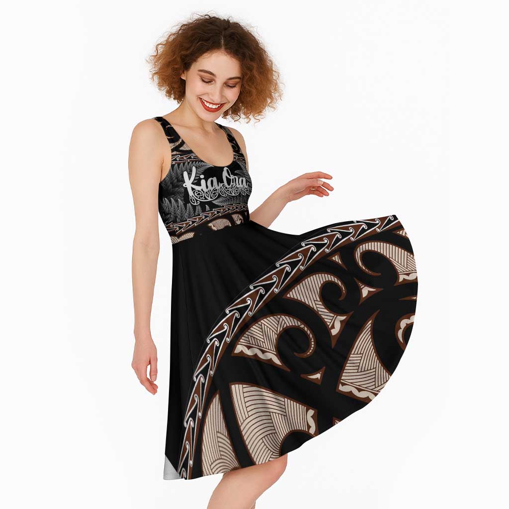 Kia Ora New Zealand Midi Dress Aotearoa Proud Maori Silver Fern LT14 - Polynesian Pride