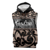 Kia Ora New Zealand Sleeveless Hoodie Aotearoa Proud Maori Silver Fern LT14 Black - Polynesian Pride